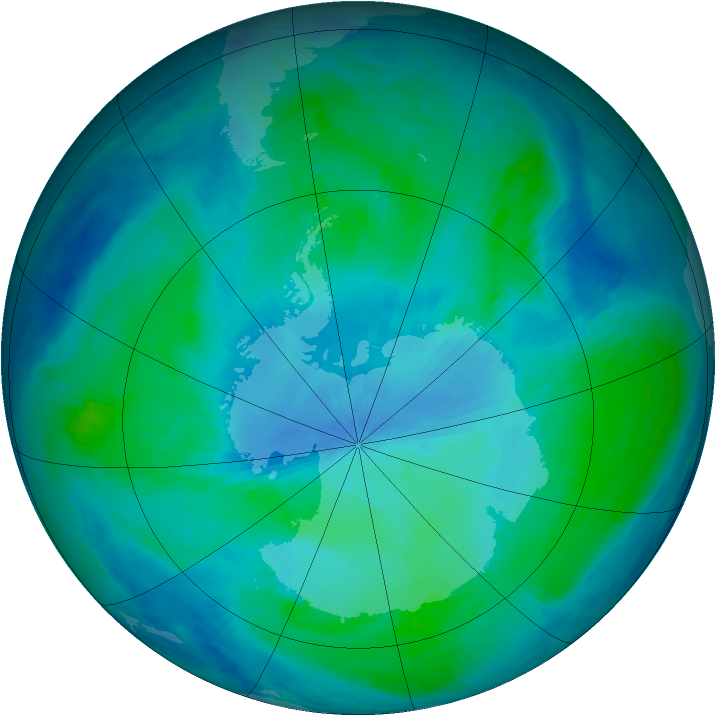 Antarctic ozone map for 13 February 1999